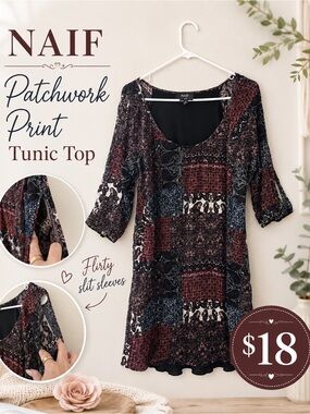 NAIF Patchwork Tunic Top - Burgundy, Black, Cream